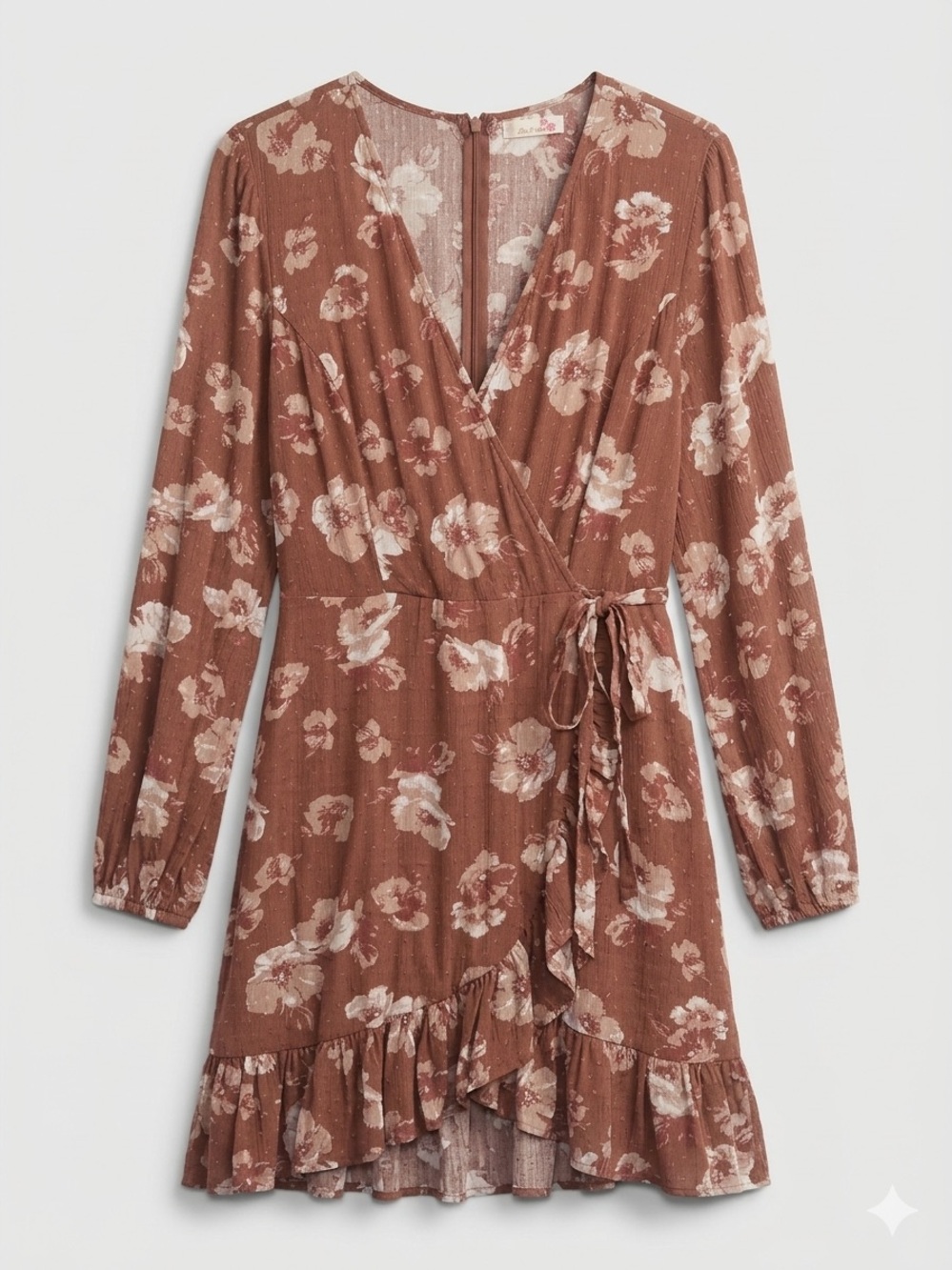 Altar'd State Rust Floral Wrap Dress with Cream Blossoms